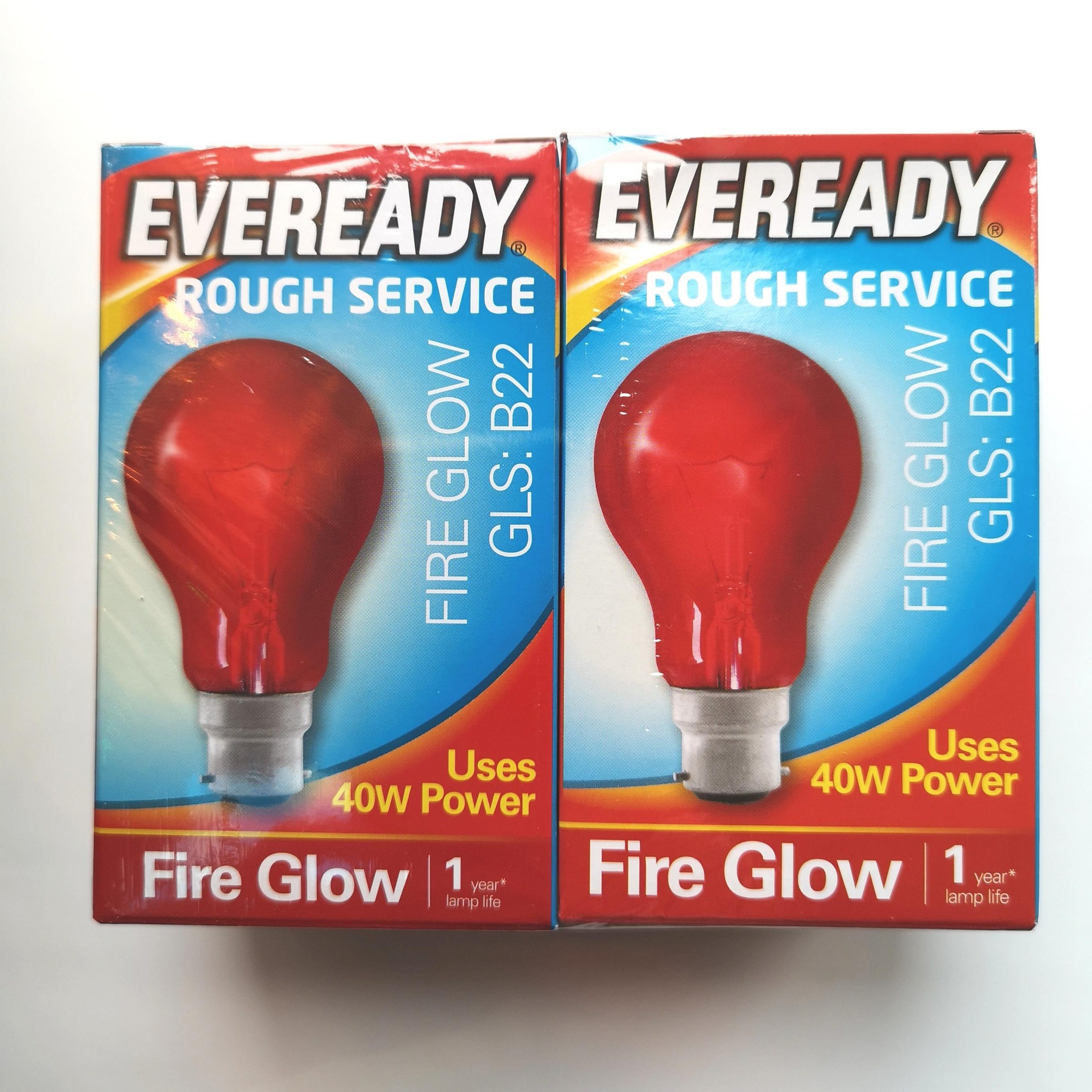 40 Watt Fireglow Lamp BC Red for Electric Fires Twin Pack