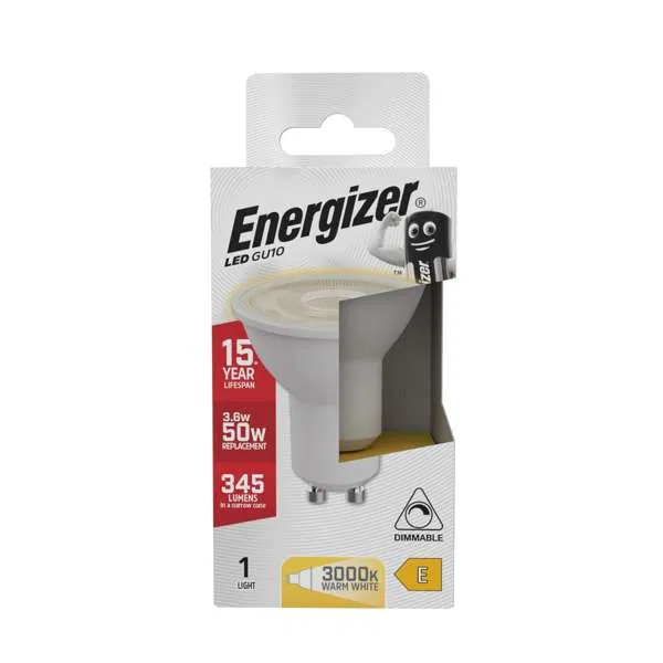 LED GU10 3.6W Warm White spotlight lamp with white body by Energizer