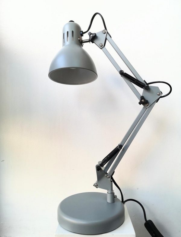 Grey Desk Lamp, adjustable complete with LED Daylight lightbulb
