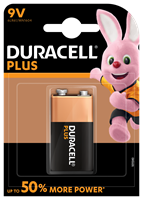 One, PP3, 9 volt Duracell Power Plus alkaline battery