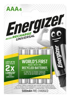 Four pack of Energizer AAA 500mAh rechargable batteries