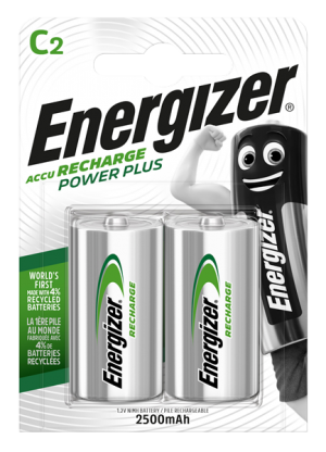 Pack of two Energizer C 2500mAh Rechargable Power Plus batteries