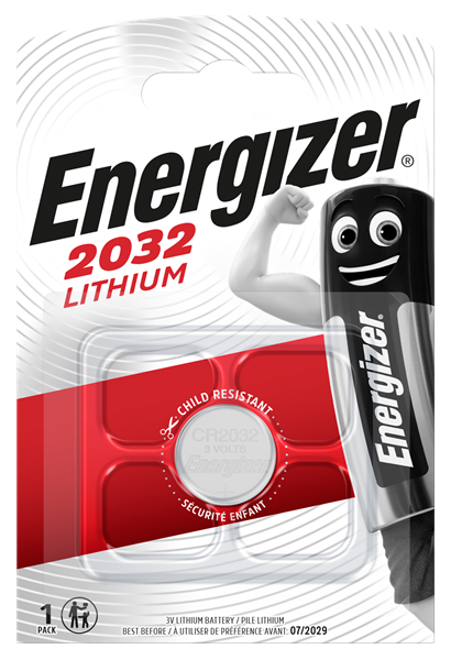 A single pack, Energizer CR2032 lithium cell battery 3 volt