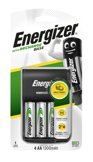 Energizer battery charger with four AA 1300mAh rechargable batteries