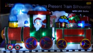 This LED Santa Present Train Silhouette is battery operated and can be attached to a window.