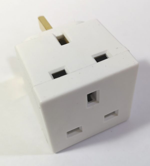 A white 2 Way Adaptor plug to enable additional sockets.