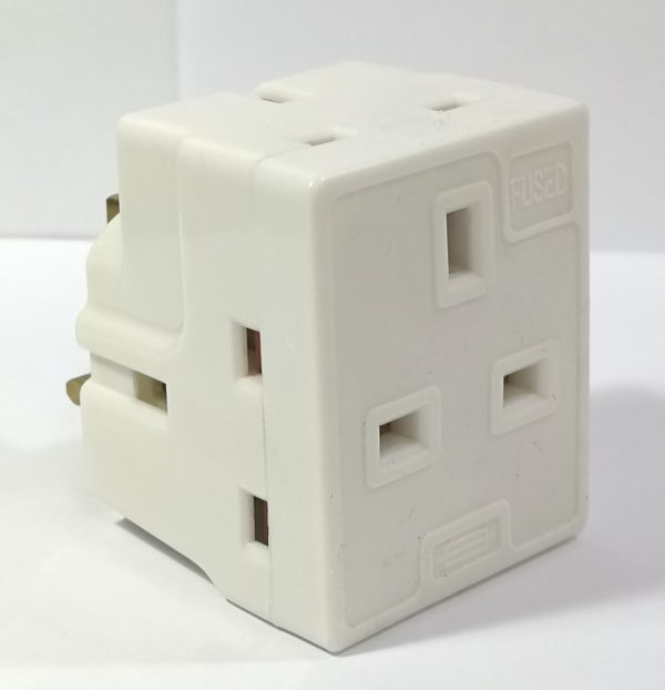 This white 3 Way 13 Amp Fused Adaptor Plug enables you to use three plugs from one socket