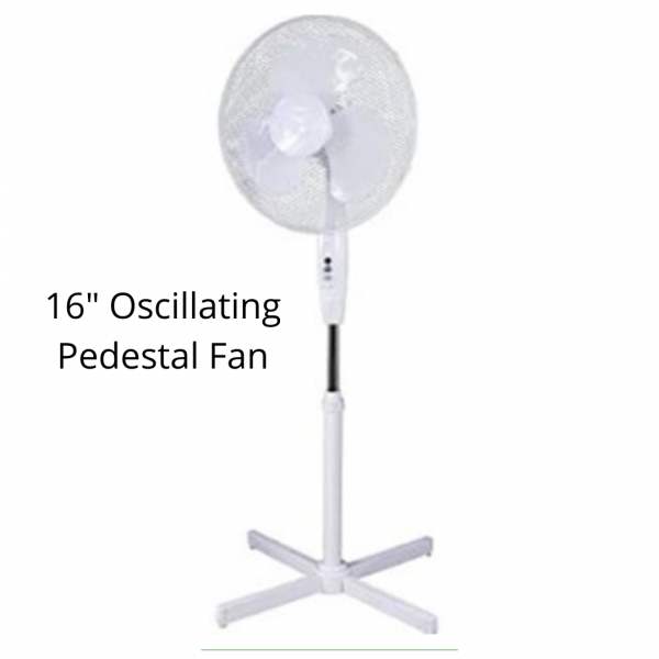 16" Oscillating Pedestal Fan with three speeds In White, suitable for home and office use