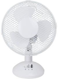 9" oscillating desk fan in white with two speed settings, suitable for home and office use