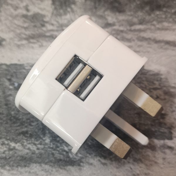 USB Mains Plug with twin ports in white