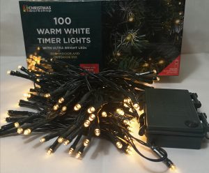 100 Warm White Timer LED Lights with sequence controller, battery operated