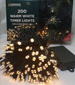 200 Warm WhiteTimer LED lights with sequence controller. Battery operated, indoor or outdoor use