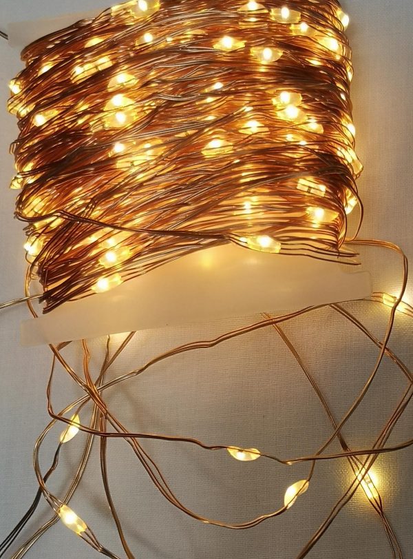 220 Warm-white copper wire LED string lights, plug in with timer