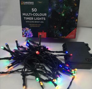 50 Multi-coloured Timer LED lights with sequence controller. Battery operated