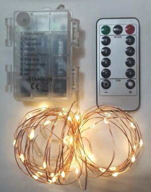 50 Warm White Copper Wire LED Lights, Timer Battery Operated