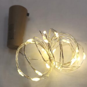 20 Warm-White Silver Wire LED Bottle Cork Lights-Battery Operated for indoor use.