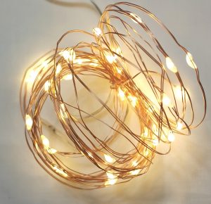 50 Warm White Copper Wire LED Lights, Timer Battery Operated