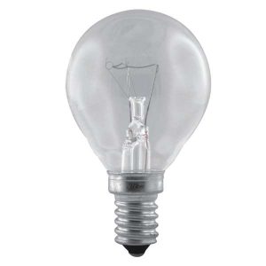 A round clear glass oven lightbulb with SES cap