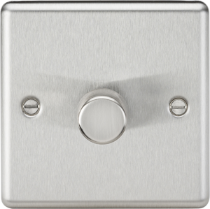 A square LED single push button dimmer switch in brushed chrome