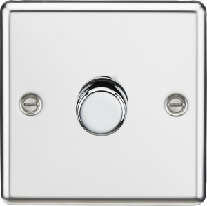 A square photo of a LED Dimmer switch, 1G 2W Polished Chrome with push on/off knob