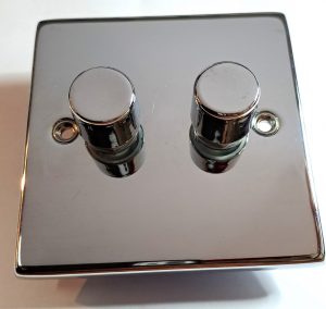 LED Dimmer Switch 2G 2W Trailing Edge, Polished Chrome with push on/off knob