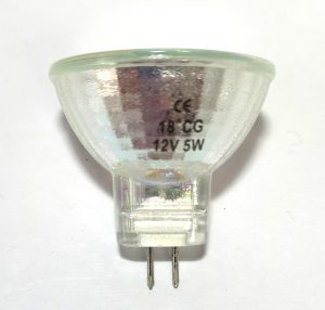 MR11 12 Volt 5 Watt GU4 2 pin cap fitting, dichroic halogen lamp with warm white tone