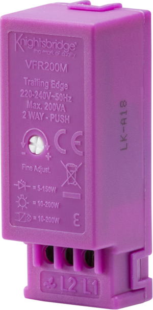 A purple rectangular unit-trailing edge dimmer module for LED lamps