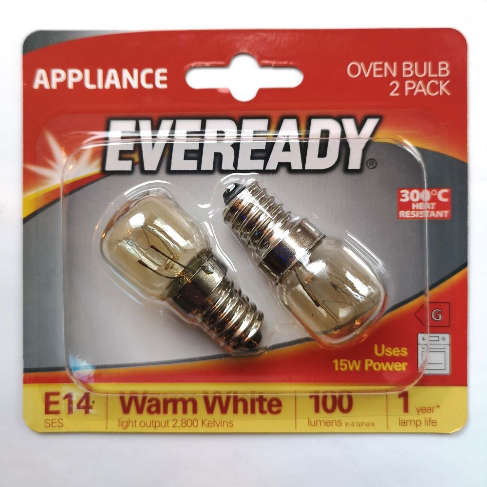 Appliance 15W Oven Bulb 300° Small Edison Screw Clear Twin Pack
